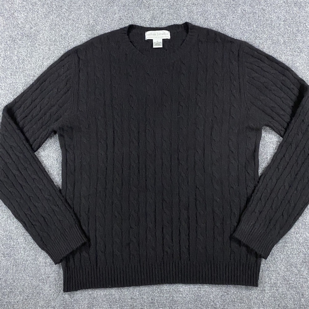 Sutton Studio Cashmere Sweater Womens XL Black Cableknit Crewneck Bloomingdales